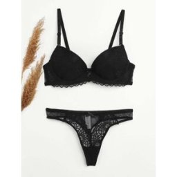 stand-prive.com Ensemble en dentelle graphique et string - Noir noir 100B/44 female