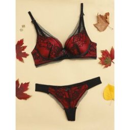 stand-prive.com Ensemble en dentelle ajourée et string - Noir/rouge noir-rouge 100B/44 female