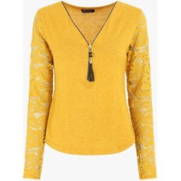 stand-prive.com Pull droit uni manches en dentelle - Jaune jaune 36 female