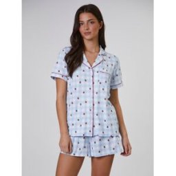 Loungeable Loungeable Strawberry Printed Supersoft Short Sleeve and Shorts Pyjamas Set bleu XS (FR 34-36)