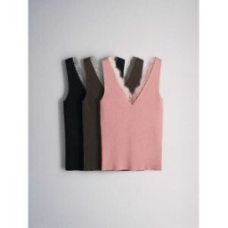 The Set The Set 3 Pack V-Neck Lace Trim Vests Noir XS (FR 36)