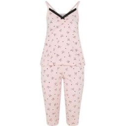 Yours Curve Yours Curve Bows And Hearts Cami Cropped Pyjamas Set Rose FR 52-54 (EU 50-52)
