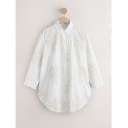 Next Chemise de plage fleurie brodée crème FR 42 Tall (EU 40 T)