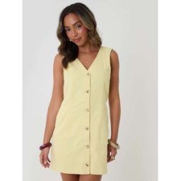 Threadbare Threadbare Waistcoat Denim Mini 100% Cotton Summer Dress jaune FR 40 (EU 38)