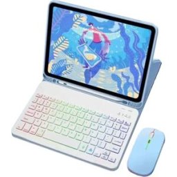 INF Étui en cuir pour iPad avec clavier et souris Bluetooth RGB Bleu iPad 12,9 pouces