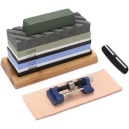 INF Kit d'aiguisage en corindon double granulométrie avec base en bambou, guide d'angle et sangle en cuir - 400/1000 & 3000/8000