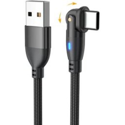 INF Lot de 2 câbles USB vers Type-C rotatifs à 180° - Nylon tressé, charge rapide Le noir 3 m