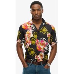 Superdry Homme Graphique Imprimé Hawaiian Resort Chemise, Noir & Rose, Taille: S