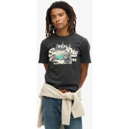 Superdry Homme Coton Imprimé New York T-Shirt, Noir & Crème, Taille: M