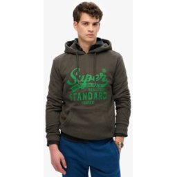 Superdry Homme Coton Imprimé Standard Script Sweat À Capuche, Noir & Vert, Taille: XL