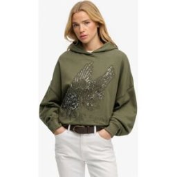 Superdry Femme Coton À Sequins Fantaisie Effet Tatouage Sweat À Capuche Oversize, Vert, Taille: 38