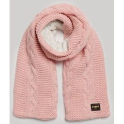 Superdry Femme Tricoté Torsade Écharpe En Maille, Rose & Noir