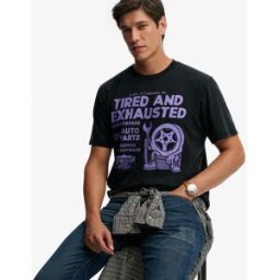 Superdry Homme Coton Imprimé Local Business T-Shirt Ample, Noir, Taille: XXL