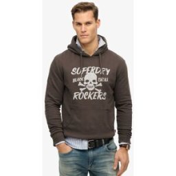 Superdry Homme Coton Imprimé Noir Skull Sweat À Capuche, Brun & Gris, Taille: S