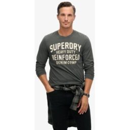 Superdry Homme Coton Imprimé Workwear Applique Haut À Manches Longues, Noir & Beige, Taille: M