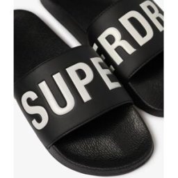Superdry Homme Imprimé Logo Claquettes De Piscine, Noir & Blanc, Pointure: 10-11