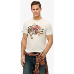 Superdry Homme Coton Graphique Imprimé Relaxed Vintage Tokyo T-shirt, Crème & Noir, Taille: XL