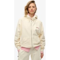 Superdry Femme Coton Logo Brodé À Manches Raglan Sweat À Capuche Zippé, Crème, Taille: 44