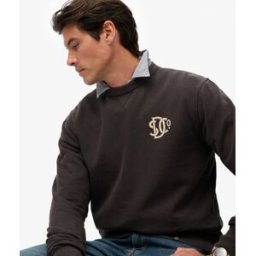 Superdry Homme Coton Imprimé Logo Graphique The Merchant Store Sweatshirt, Noir & Beige, Taille: XXL