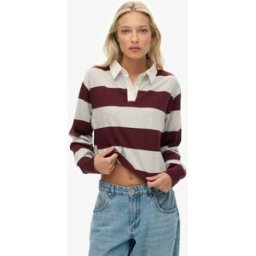 Superdry Femme Coton Rayé Athletic Essentials Polo De Rugby Court, Gris & Rouge, Taille: 38