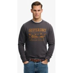 Superdry Homme Coton Imprimé Retro Outdoor Coupe Décontractée Sweatshirt, Noir & Orange, Taille: L