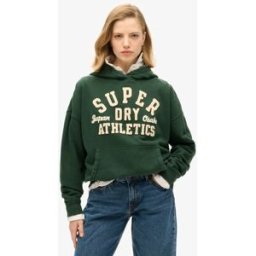 Superdry Femme Coton Logo Imprimé Athletic Essentials À Motif Appliqué Sweat À Capuche Oversize, Vert, Taille: 40