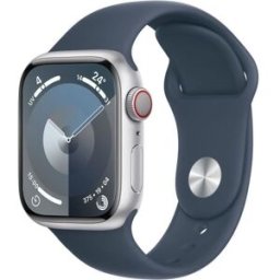 Apple Watch Series 9 Gps + Cellular - 41mm - Boîtier Silver Aluminium - Bracelet Storm Blue Sport Band - S/m