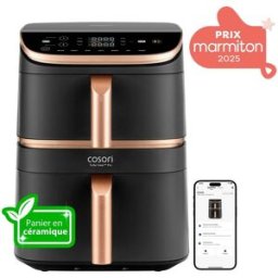 COSORI Friteuse Sans Huile - Turbo Tower Pro Smart - Capacité 10,8l - 2 Cuves - 7 Programmes - 2630w - Noir