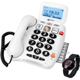 Téléphone Fixe Senior 40db À Grosses Touches Avec Télécommande Sos Blanc Geemarc