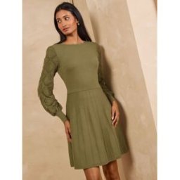 Love & Roses Love & Roses Slash Neck Scalloped Knitted Mini Dress vert FR 52 (EU 50)