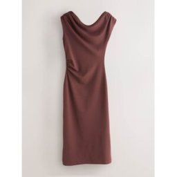 Next Robe Mi-long drapée à épaules dénudées et froncée pour occasions spéciales Brun FR 54 (EU 52)