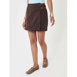 Threadbare Mini-jupe Threadbare plissée enveloppante en Denim Brun FR 42 (EU 40)