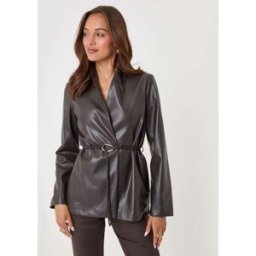 Threadbare Threadbare Faux Leather Belted Blazer Brun FR 44 (EU 42)