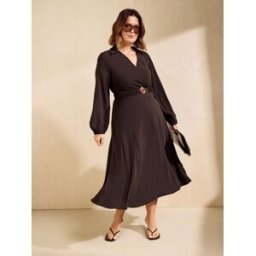 Friends Like These Friends Like These Belted Hardwear Detail Shirt Midi Dress Brun FR 48 (EU 46)