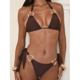 Moda Minx Moda Minx Amour Tie Side Full Brief Bikini Bottoms With Molten Hardware Detail Brun S (FR 38-40)