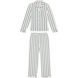 Chelsea Peers Chelsea Peers Cotton Stripe Frill Long Pyjama Set vert FR 36 (EU 34)
