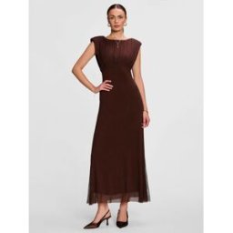 Jolie Moi Jolie Moi Lace Insert Mesh Maxi Dress Brun FR 40 (EU 38)