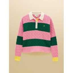 Joules Joules Cotton Cable Knit Rugby Jumper Rose S (FR 38-40)