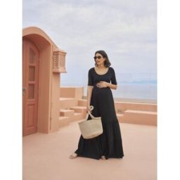 Seraphine Robe mi-longue Seraphine maternité à volants avec allaitement Noir FR 40 (EU 38)