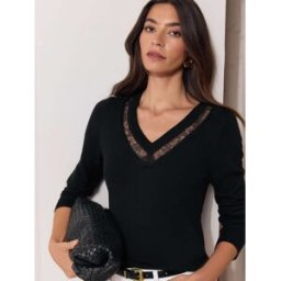 Lipsy Lipsy Lace Insert Knitted Jumper Noir FR 46 (EU 44)