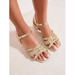 Friends Like These Friends Like These Sandales à petits talons carrés ornées de strass en similicuir et de strass, idéales pour les occasions spéciales. doré EU 38 (UK 5)