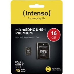 Carte microSDHC Intenso Premium 16 GB Class 10, UHS-I avec adaptateur SD