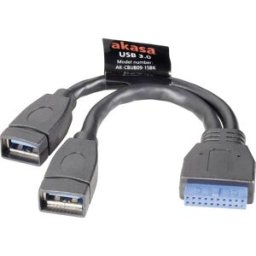 Akasa Câble USB USB 3.2 Gen1 En-tête de broche 19 pôles, USB-A femelle 0.15 m noir contacts dorés, certifié UL AK-CBUB09-15BK