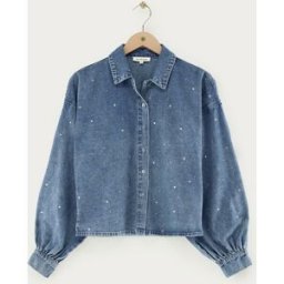 Chemise en denim bleu à manches longues avec strass My Jewellery Bleu L femme