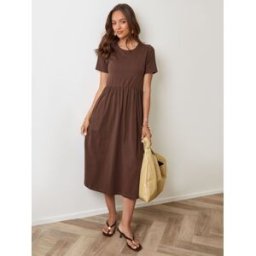 Threadbare Threadbare Jersey Midi Smock Dress With Pockets Brun FR 42 (EU 40)