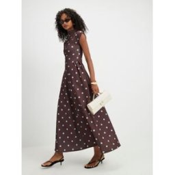 River Island River Island Polka Dot High Neck Cap Sleeve Maxi Dress Brun M (FR 42-44)