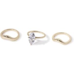 Aela Aela Gold Tone Diamond Simulant Marquise Rings 3 Pack doré S (FR 38-40)