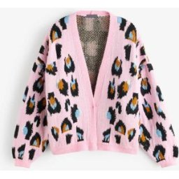 Eleanor Bowmer Cardigan Eleanor Bowmer en laine léopard Mélange en maille Rose M Regular (FR 42-44)