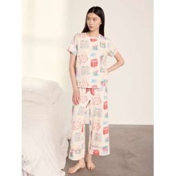 Chelsea Peers Chelsea Peers Cotton Tea Party Print Long Pyjama Set naturel FR 48 (EU 46)
