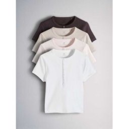 The Set The Set lot de 4 t-shirts côtelés Raccourci Henley à manches courtes pâle S (FR 38-40)